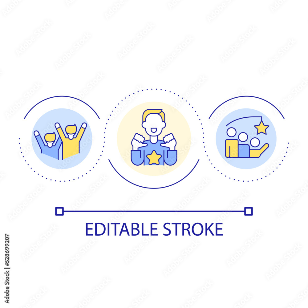 Popular person loop concept icon. Fan club and audience. Leadership. Social media influencer abstract idea thin line illustration. Isolated outline drawing. Editable stroke. Arial font used