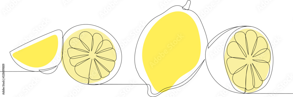 lemons one continuous line drawing, vector