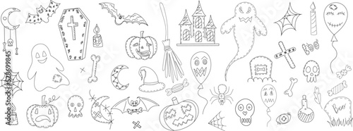 set for halloween doodle sketch  outline vector  isolated