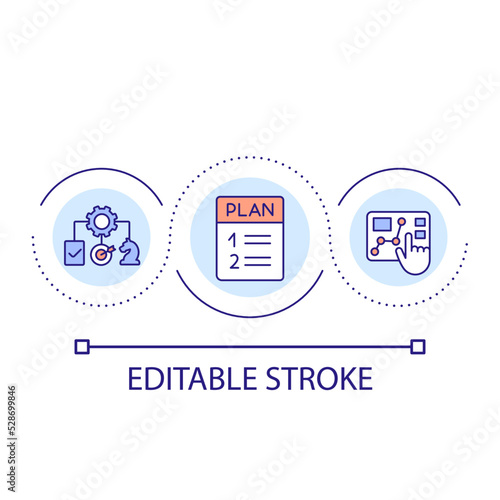 Strategic planning for enterprise loop concept icon. Business challenge. Development abstract idea thin line illustration. Isolated outline drawing. Editable stroke. Arial font used