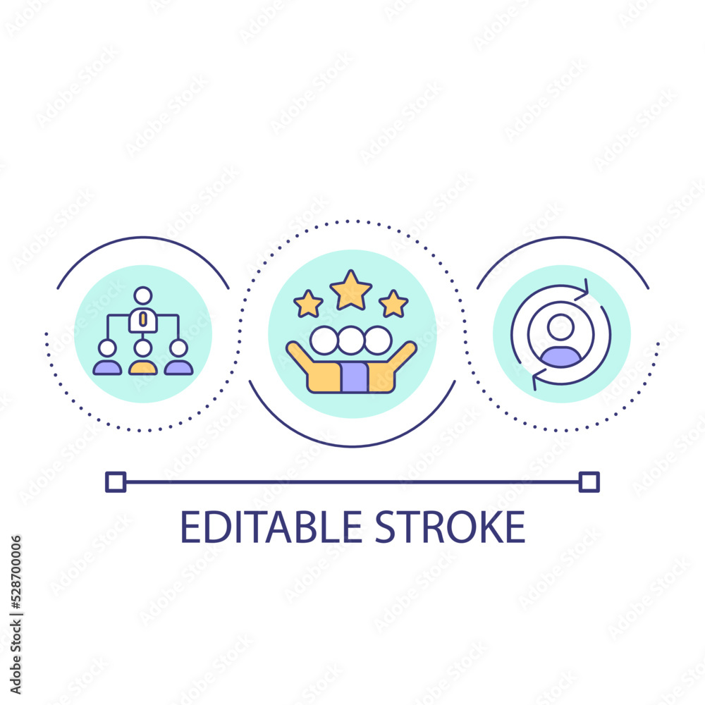 Team achievements loop concept icon. Effective business leadership. Growing together abstract idea thin line illustration. Isolated outline drawing. Editable stroke. Arial font used Team achievements loop concept icon. Effective business leadership. Growing together abstract idea thin line illustration. Isolated outline drawing. Editable stroke. Arial font used