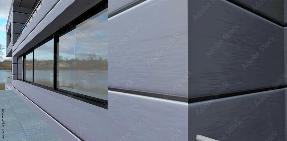 View of Aluminum insulated panels on the facade of an advanced building ...