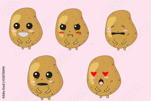 Cute Potato character with different expressions 2- Hurt, In love, Furious,Salivating, Cheery. 