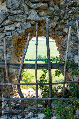 The ruins of Vinne Castle and its surroundings in the Zemplin region of Slovakia during reconstruction photo