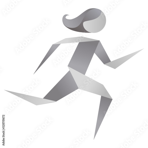 logo, a stylized figure of a woman in gray running, playing sports, competitions, olympiad, isolated object on a white background, vector,