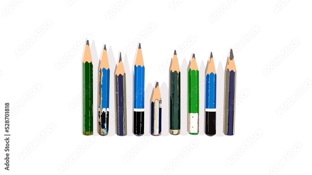 Lined up Old and Used Architect's Pencils w/ Shadow in White Background Illustration Lined up Old and Used Architect's Pencils w/ Shadow in White Background Illustration