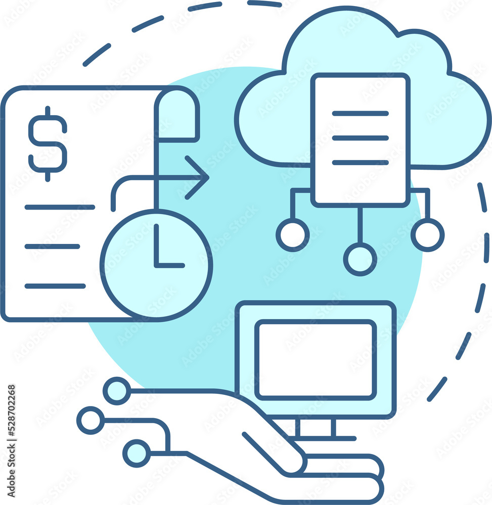 E statements turquoise concept icon. Electronic finance. Digitization banking abstract idea thin line illustration. Isolated outline drawing E statements turquoise concept icon. Electronic finance. Digitization banking abstract idea thin line illustration. Isolated outline drawing