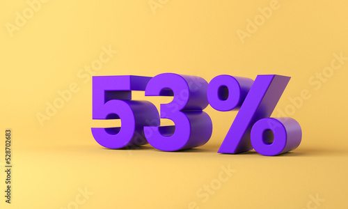 53 percent 3d illustration percentage rendered purple on yellow background