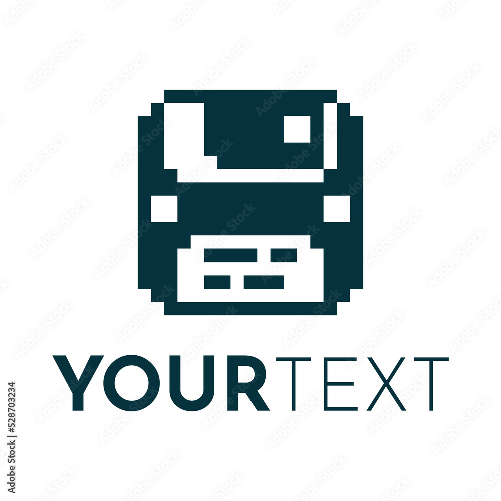 Black and white simple vector 1bit pixel art emblem of floppy disk Black and white simple vector 1bit pixel art emblem of floppy disk