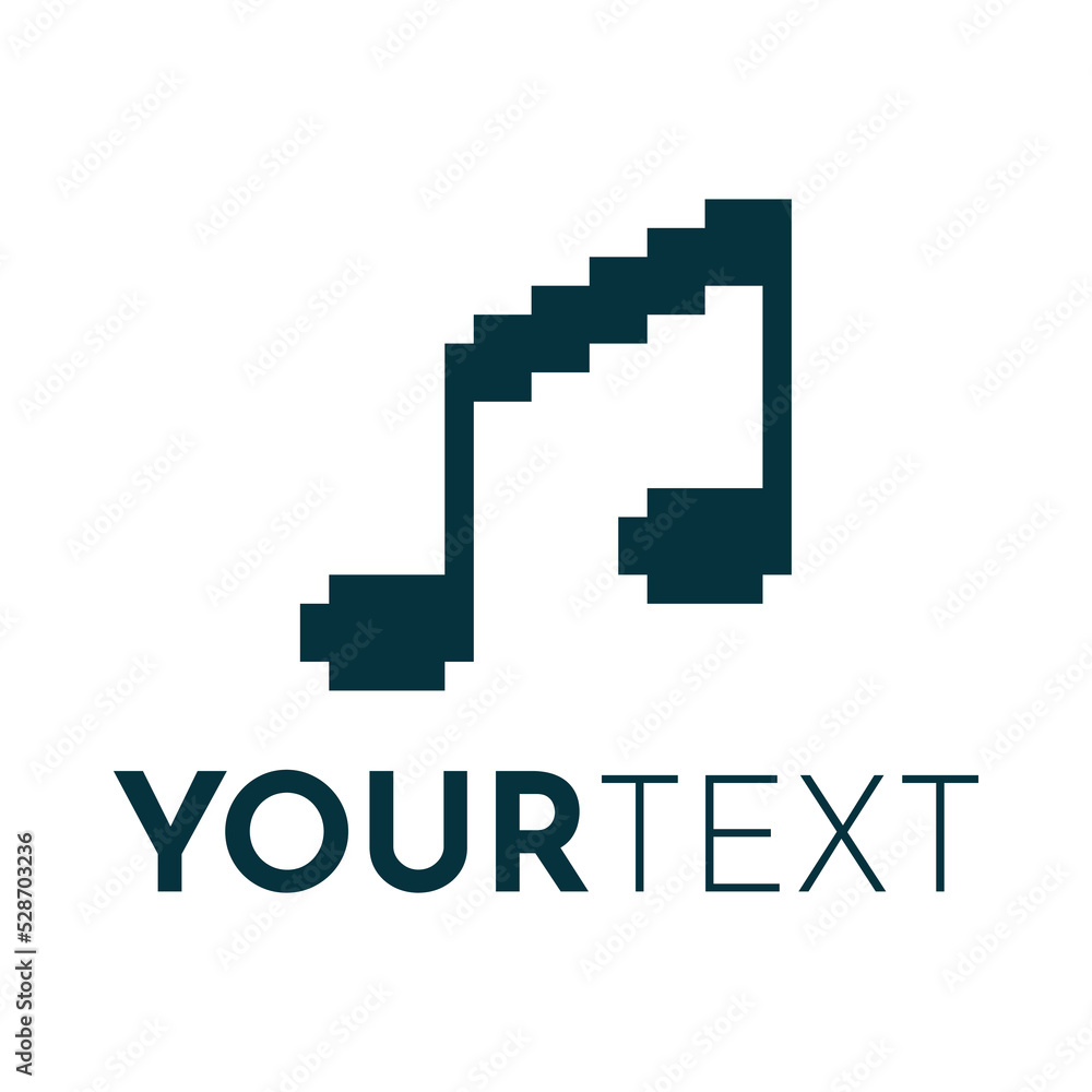 Black and white simple vector 1bit pixel art emblem of musical note Black and white simple vector 1bit pixel art emblem of musical note