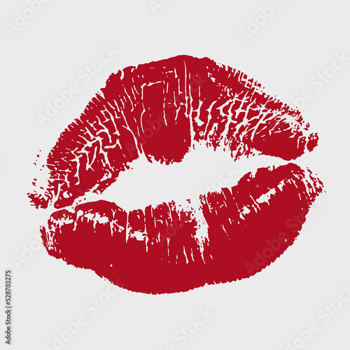Obraz na plátně Beautiful realistic red lips kiss isolated on white background