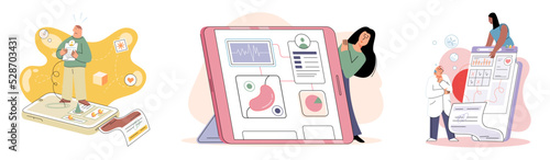 Online medical consultation and support metaphor. Online doctor. Healthcare services, Ask doctor. Tele medicine e-health service. Therapist videocalling phone screen. Diagnosis treatment of patients