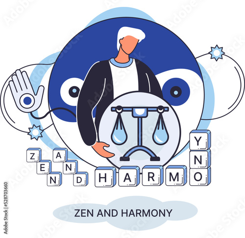 Zen and harmony metaphor, meditation practice. Balance, relaxation, mindfulness. Calm person relaxing. Yoga and spiritual practice, relax, recreation, healthy lifestyle. Japanese cult of mind and body