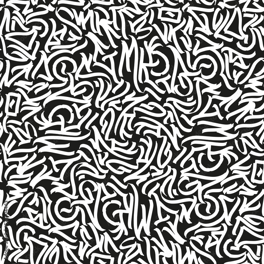 Abstract seamless pattern of calligraphic ornaments, grunge text print Abstract seamless pattern of calligraphic ornaments, grunge text print