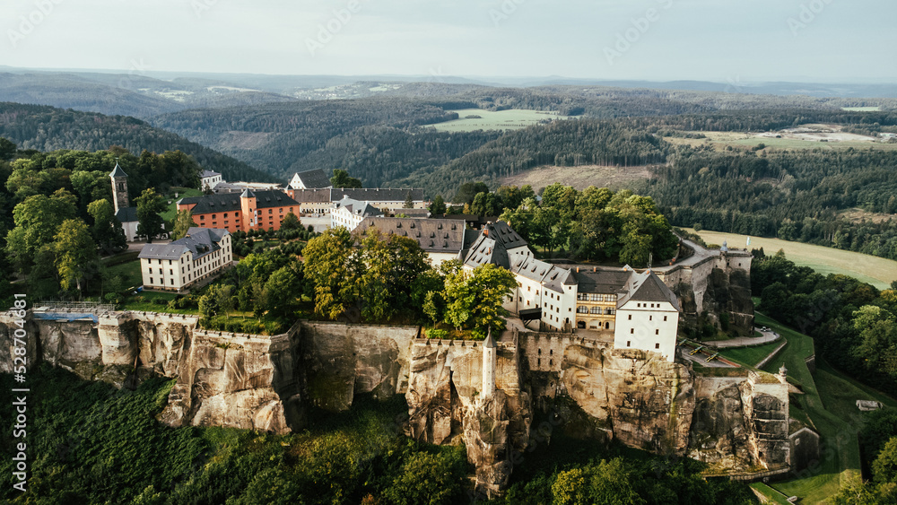 View of Königstein Fortress in Saxon Switzerland, National park Saxon Switzerland, Germany
