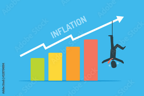 Inflation concept with businessman hanging on a price chart graph vector flat illustration photo