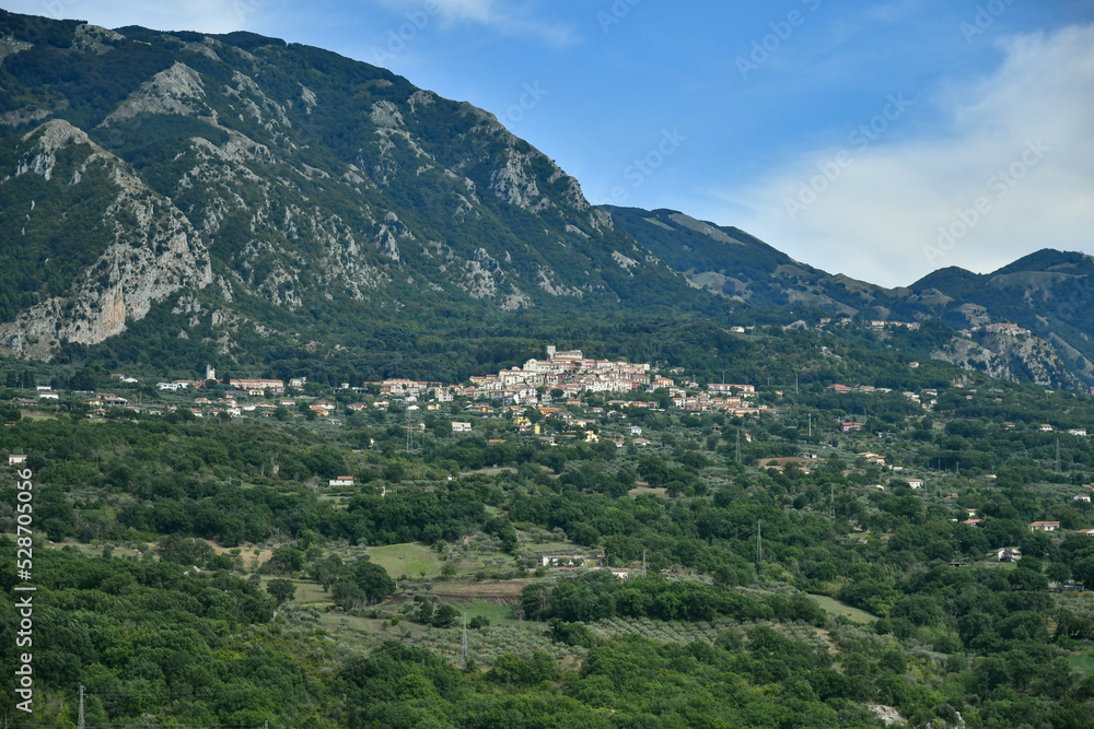 Panoramic view from the castle of Quaglietta, a medieval village in the province of Salerno in Italy.