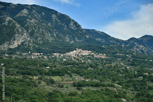 Panoramic view from the castle of Quaglietta, a medieval village in the province of Salerno in Italy.