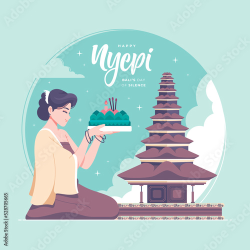 hand drawn nyepi means bali's day of silence illustration background