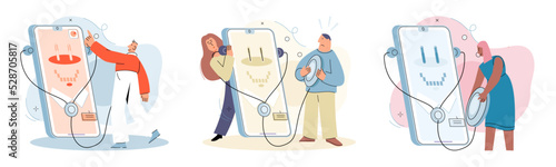 Online medical consultation and support metaphor. Online doctor. Healthcare services, Ask doctor. Tele medicine e-health service. Therapist videocalling phone screen. Diagnosis treatment of patients