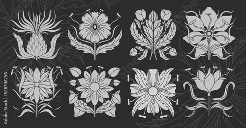 Art nouveau style flower plant basic element. 1920-1930 years vintage design. Symbol motif design.