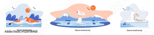 Biodiversity in nature as environment variety of life on Earth planet. Saving wildlife ecosystem metaphor. Protection and care of flora and fauna, eco friendly human activity, many biological species