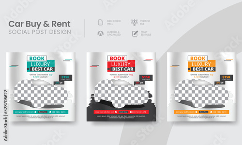 Creative luxury car social media branding set post. Modern and minimal vehicle promotional social media square layout web banner templates. Vol - 30