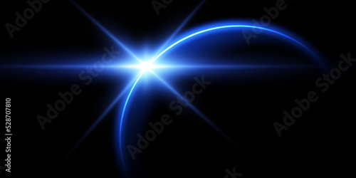 The edge of a solar eclipse on a black background, blue. Blue eclipse for product advertising, natural phenomena, horror concept and others.