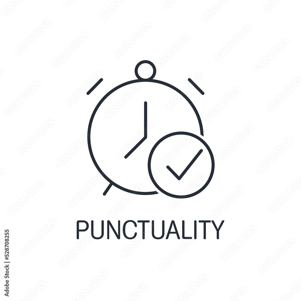 Image of a clock with a check mark. Punctuality. Vector linear icon isolated on white background. Image of a clock with a check mark. Punctuality. Vector linear icon isolated on white background.