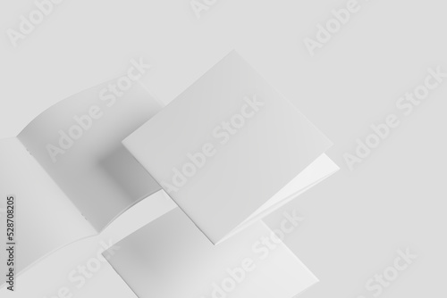 Square Brochure Magazine 3D Rendering White Blank Mockup