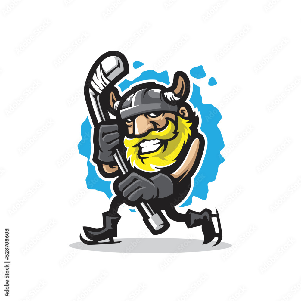 Hockey mascot logo design vector with modern illustration concept style for badge, emblem and t shirt printing. Viking hockey illustration for sport and esport team.