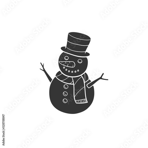 Snowman Icon Silhouette Illustration. Winter Vector Graphic Pictogram Symbol Clip Art. Doodle Sketch Black Sign.