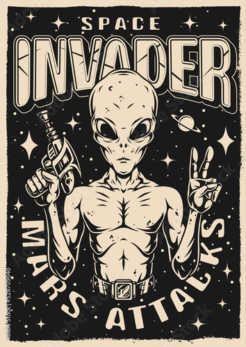 Space invader poster monochrome vintage