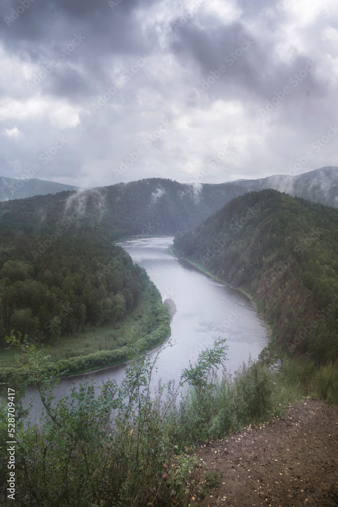 foggy morning in a hilly valley landscape river, atmospheric mood, vertical photo foggy morning in a hilly valley landscape river, atmospheric mood, vertical photo