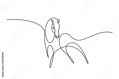 Continuous one line drawing. Horse logo. Black and white vector illustration. Concept for logo, card, banner, poster, flyer