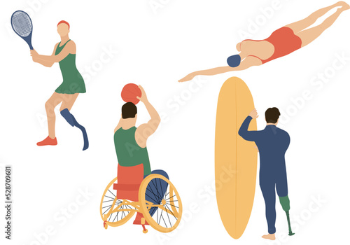 Illustration set of athletes with disabilities collection 