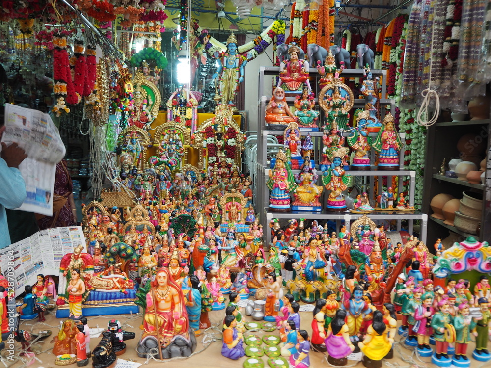 Shop in Little India selling religious Hindu statues, Singapore