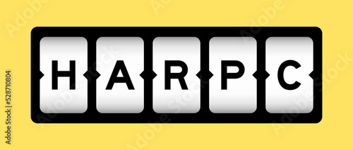 Black color in word HARPC (Hazard analysis and risk-based preventive controls) on slot banner with yellow color background
