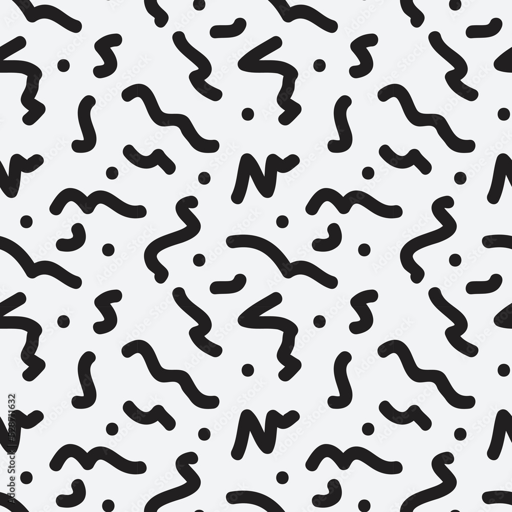 seamless abstract hand drawn pattern of curves and points