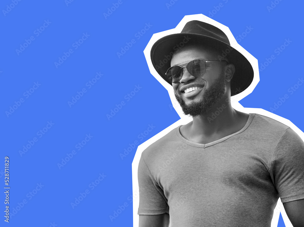 Hot african american man looking at copy space and smiling Hot african american man looking at copy space and smiling