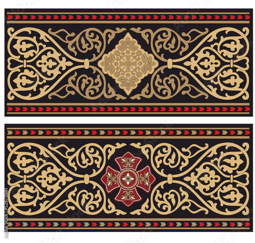 IHS GOLD EMBROIDERY FOR LITURGICAL CLOTHES AND SACRED CEREMONIES. SACRED CATHOLIC SYMBOLS IN ANCIENT STYLE WITH GOLDEN DECORATIONS