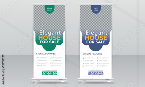 Roll up banner design template, abstract background, pull up design, modern x-banner, rectangle size.