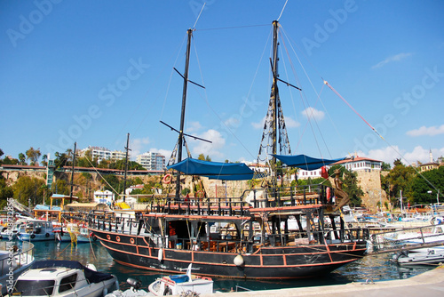 various pleasure boats and yachts in the seaport of the Mediterranean sea