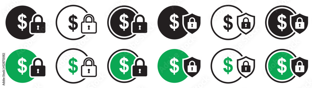 Set of fixed income icons. Save money symbol, fixed price, costs. Vector illustration. Set of fixed income icons. Save money symbol, fixed price, costs. Vector illustration.