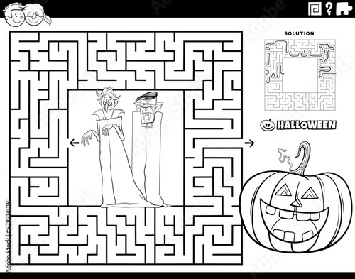 maze with cartoon vampires on Halloween coloring page