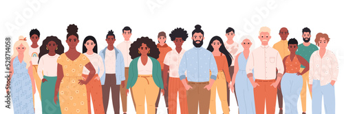 People of different age, races, appearance. Multicultural society. Social diversity of people in modern society. Hand drawn vector illustration