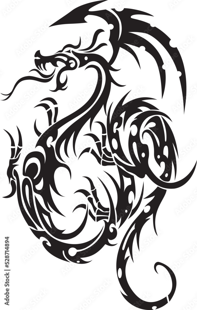 Fototapeta premium Hand drawn of Tribal Tattoo Dragon , vector illustration