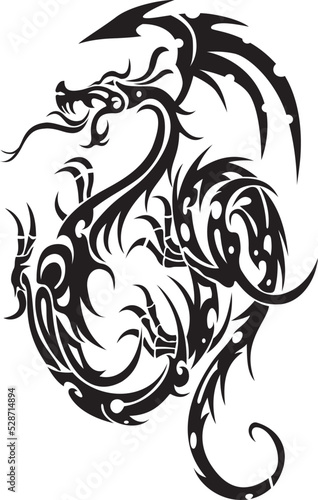 Hand drawn of Tribal Tattoo Dragon , vector illustration