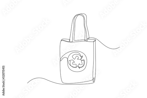 Single one line drawing recycle bag bags to reduce waste plastic. Zero waste concept. Continuous line draw design graphic vector illustration.