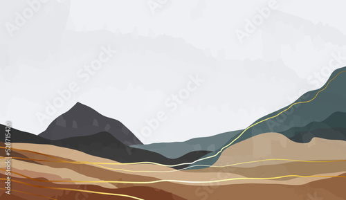 Blue mountain vector background. Oriental luxury landscape background design with watercolor brush texture. Wallpaper design, Wall art for home decor and prints